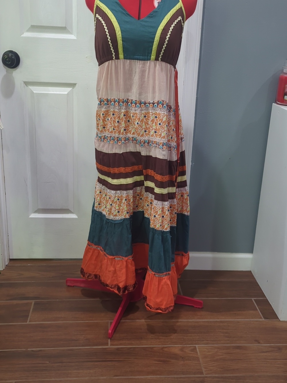 Funky People Floral Polka Dot Mixed Print Long Maxi Dress Size Small 100% Cotton